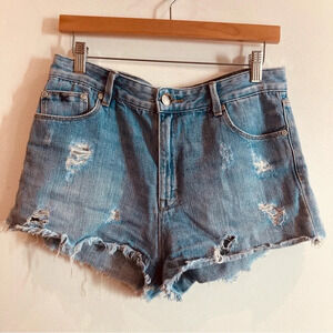 RES DENIM Sz 29 Distressed Light Wash High Rise Denim Jeans Kitty Shorts